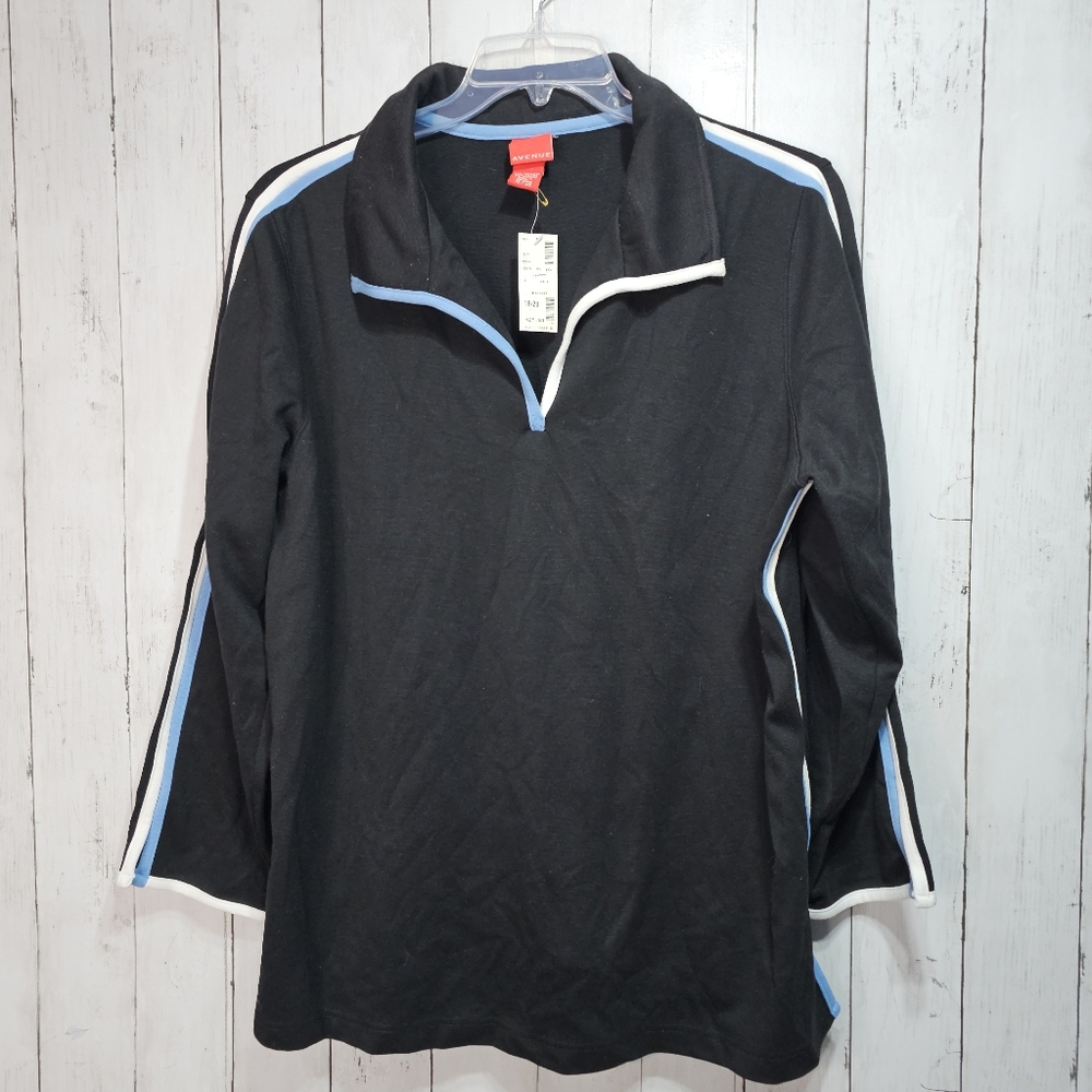 NWT Vintage Avenue Women's Black V-Neck Popover Shirt Size 18/20 Sleeve Stripes.